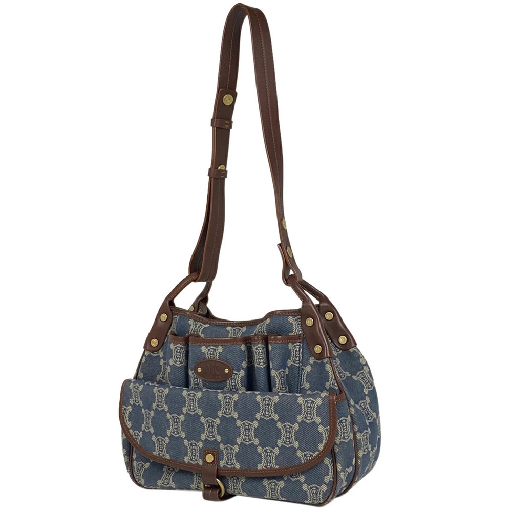 Celine Paris Macadam Shoulder Bag Denim Blue Brown